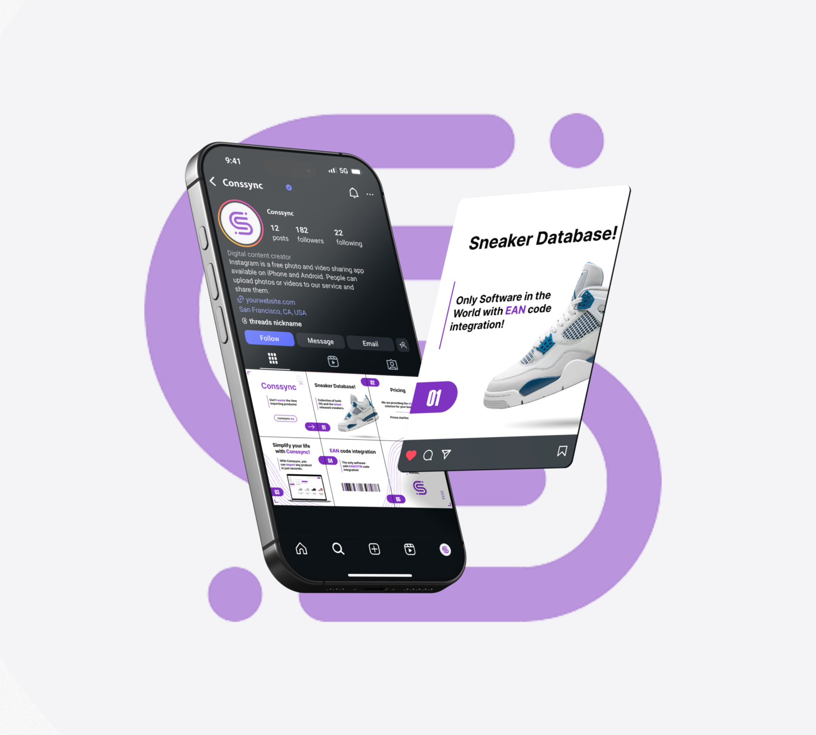 Mockup feedu sociálních sítí na displeji mobilního telefonu