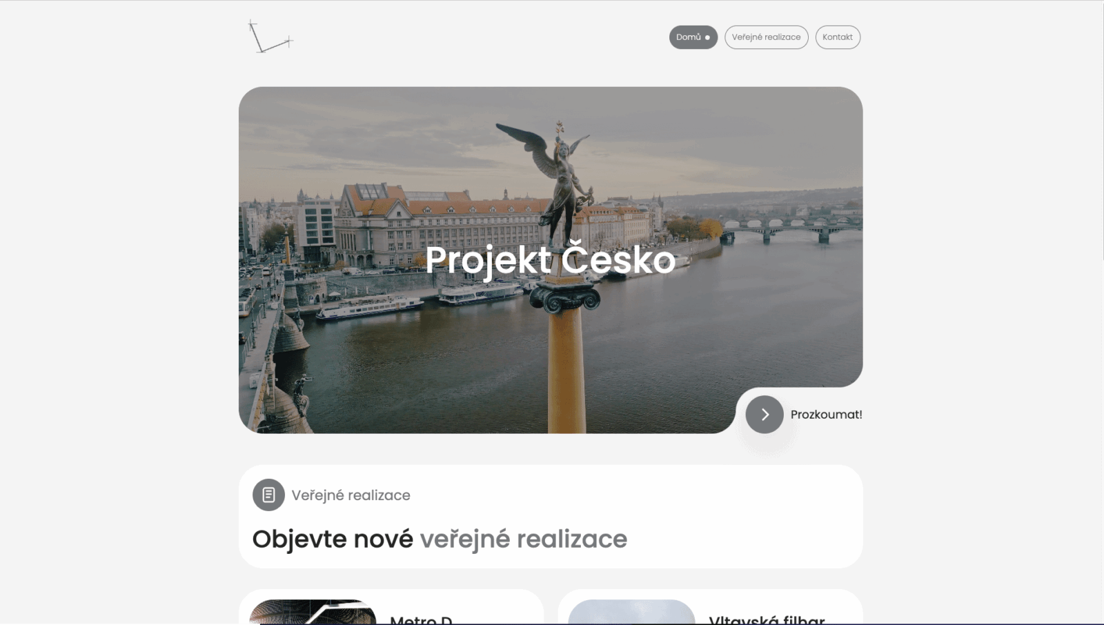 Screenshot uživatelského rozhraní webu Projekt Česko